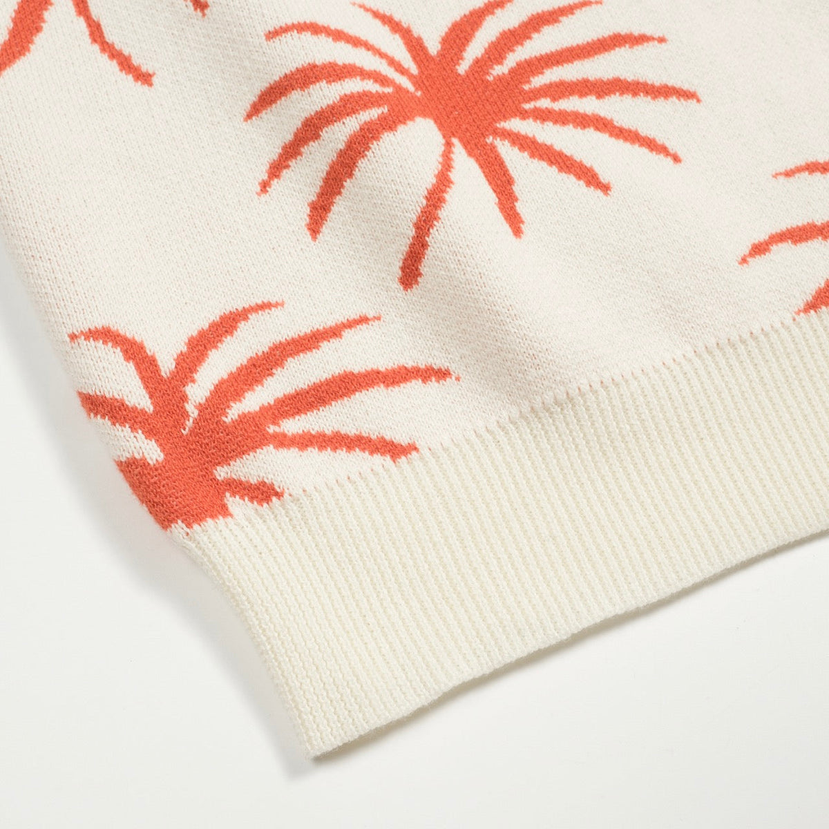 V-Neck Men's White Jacquard Tiger Palm Coconut Knit Polo