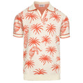 V-Neck Men's White Jacquard Tiger Palm Coconut Knit Polo