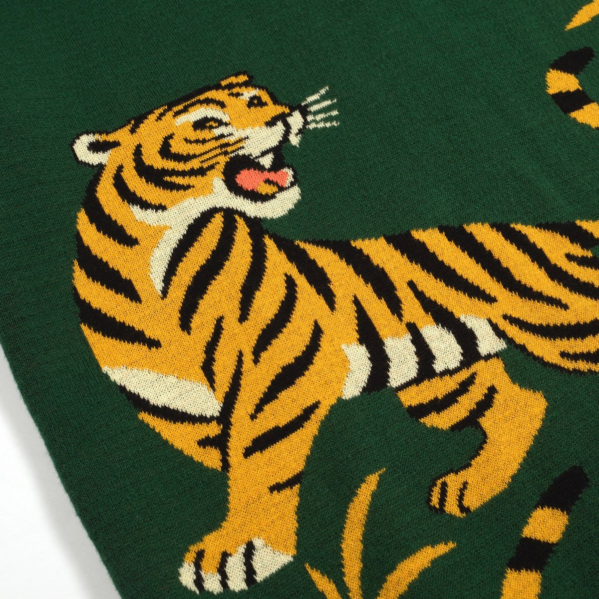 Pull vintage en tricot jacquard tigre vert pour homme