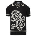 Pull vintage en jacquard rose et noir à col V pour homme