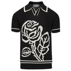 Pull vintage en jacquard rose et noir à col V pour homme