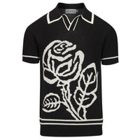 Pull vintage en jacquard rose et noir à col V pour homme