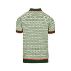 Vintage Green Graphic Patterned V-Neck Embroidered Polo for Men