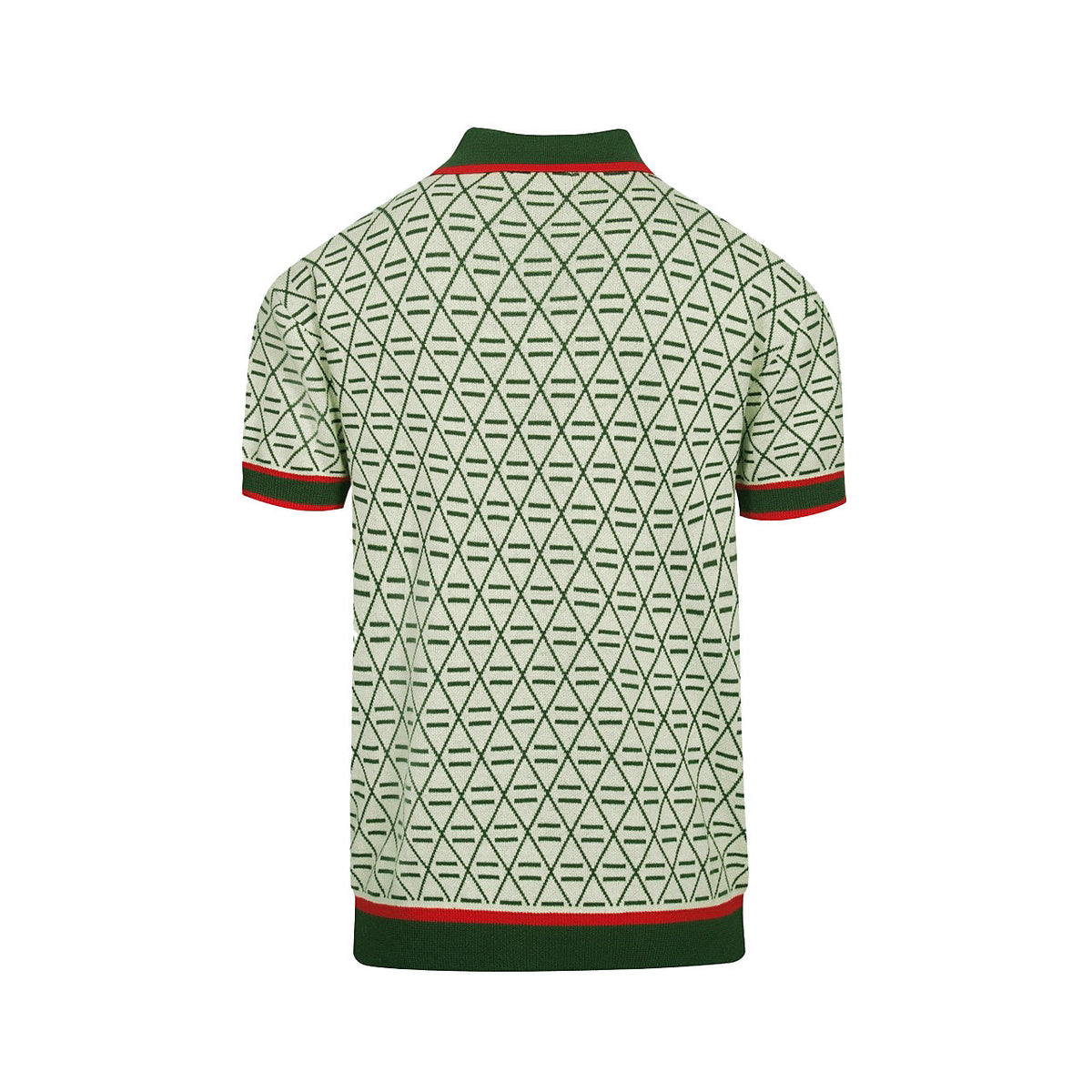 Vintage Green Graphic Patterned V-Neck Embroidered Polo for Men