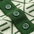 Vintage Green Graphic Patterned V-Neck Embroidered Polo for Men