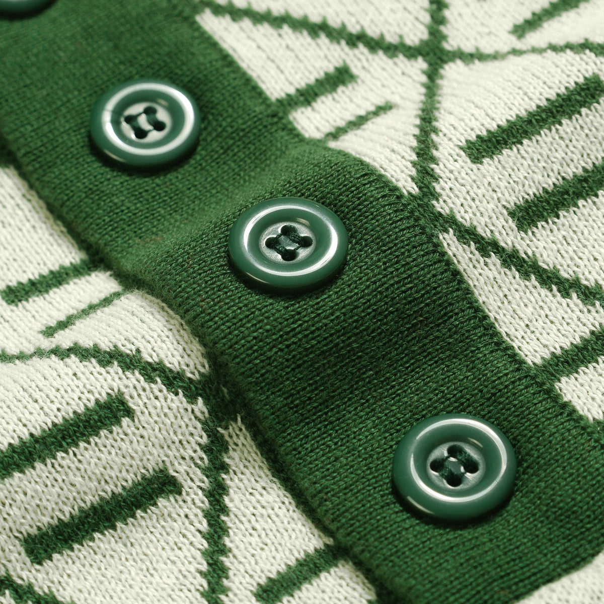 Vintage Green Graphic Patterned V-Neck Embroidered Polo for Men
