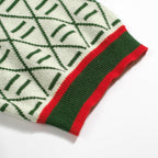 Vintage Green Graphic Patterned V-Neck Embroidered Polo for Men