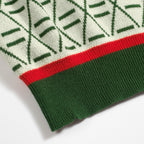 Vintage Green Graphic Patterned V-Neck Embroidered Polo for Men