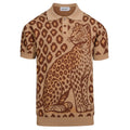 Kaki Jacquard Polo Homme avec Motif Tigre et Léopard