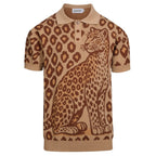 Kaki Jacquard Polo Homme avec Motif Tigre et Léopard