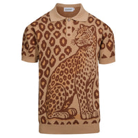 Kaki Jacquard Polo Homme avec Motif Tigre et Léopard