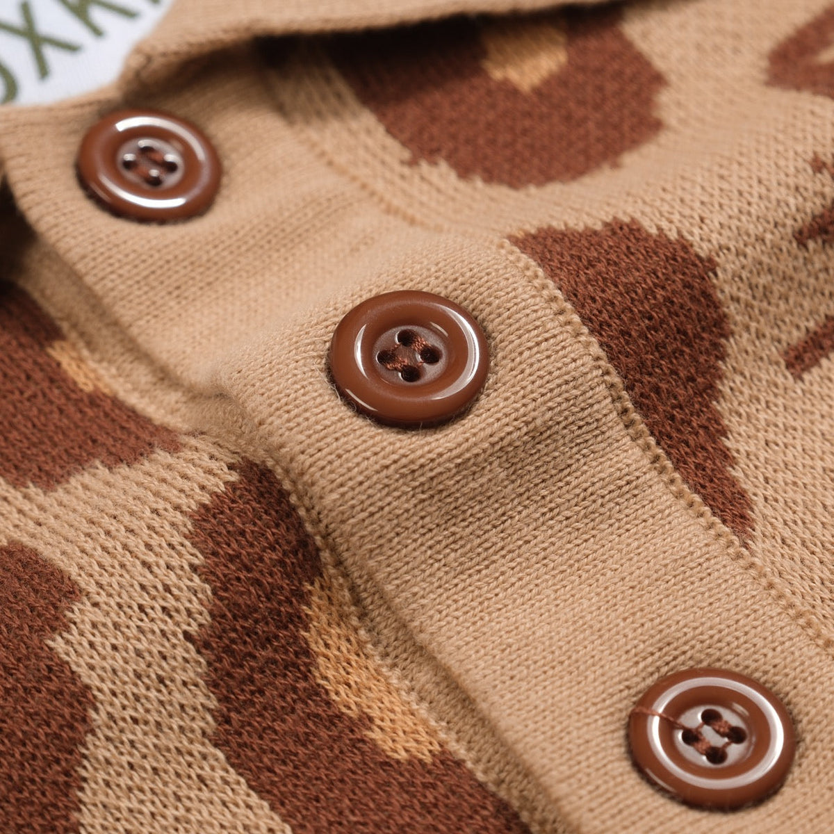 Kaki Jacquard Polo Homme avec Motif Tigre et Léopard