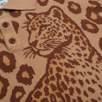 Kaki Jacquard Polo Homme avec Motif Tigre et Léopard