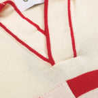 Pull en tricot blanc abricot à col V pour homme - 1976