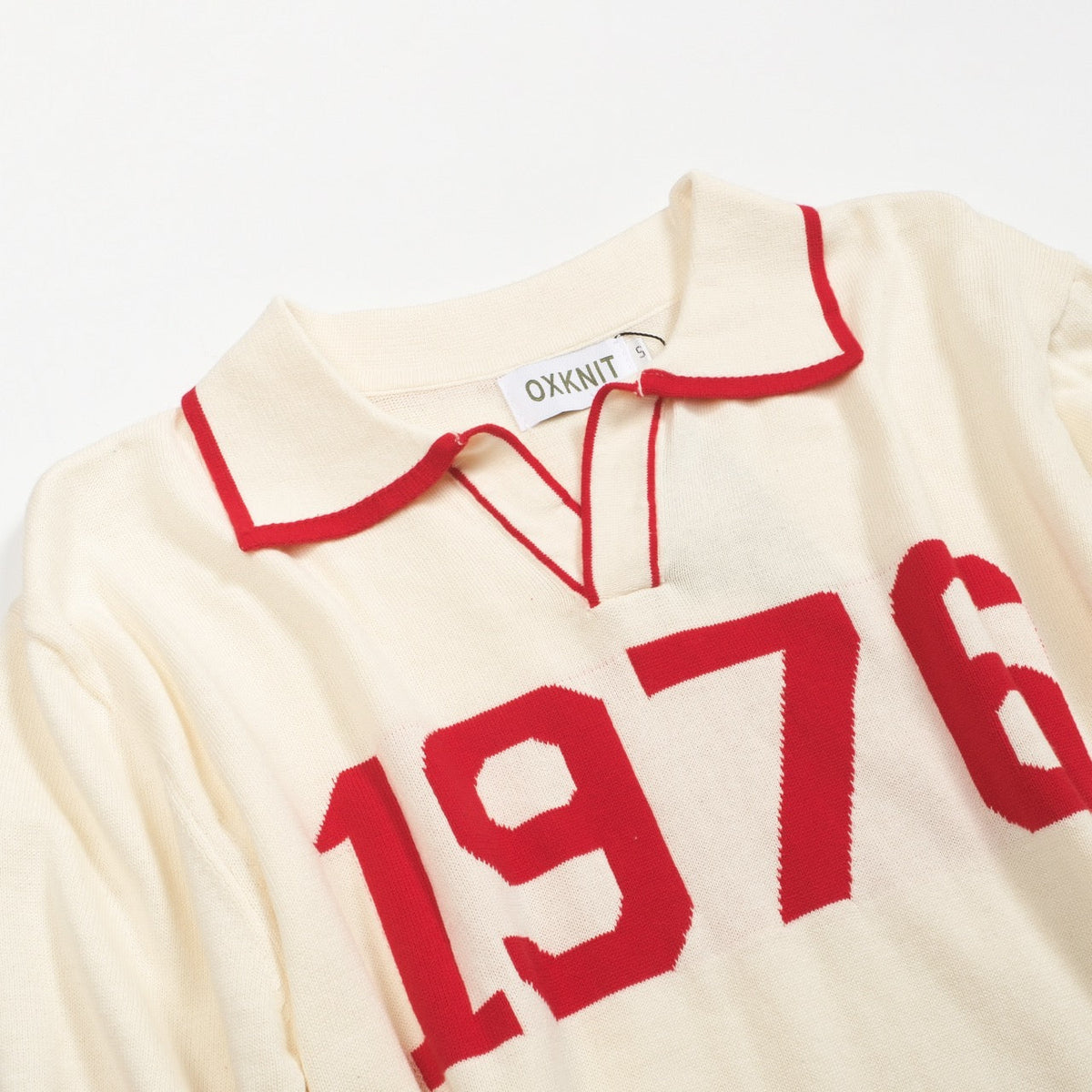 Pull en tricot blanc abricot à col V pour homme - 1976