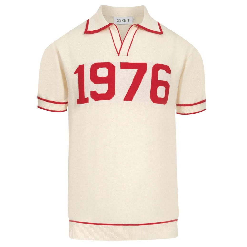 Pull en tricot blanc abricot à col V pour homme - 1976