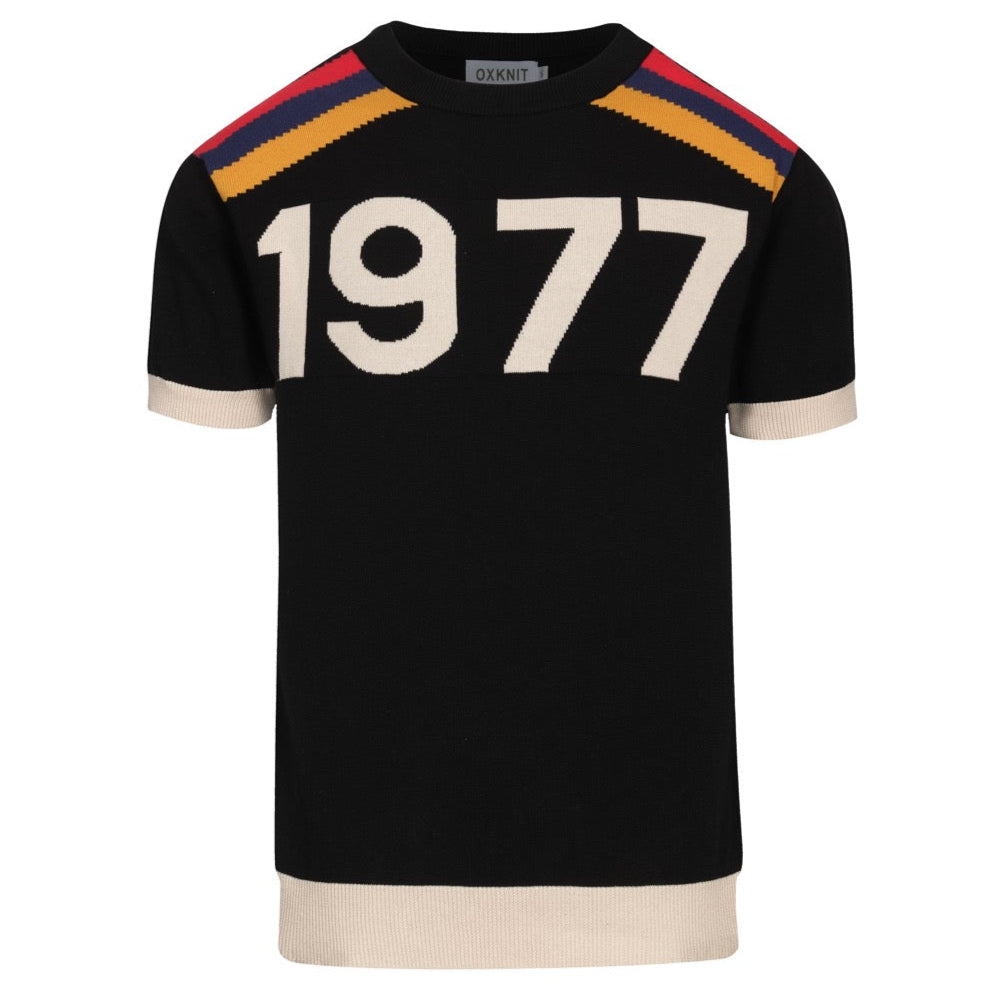 Vintage 1977 Black Jacquard Knit T-Shirt for Men
