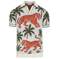 V-Neck Jacquard Polo for Men in White and Apricot Animal Garden Design
