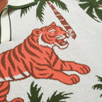 V-Neck Jacquard Polo for Men in White and Apricot Animal Garden Design