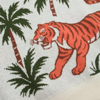 V-Neck Jacquard Polo for Men in White and Apricot Animal Garden Design