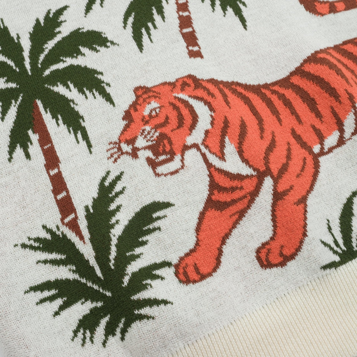 V-Neck Jacquard Polo for Men in White and Apricot Animal Garden Design