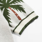 V-Neck Jacquard Polo for Men in White and Apricot Animal Garden Design