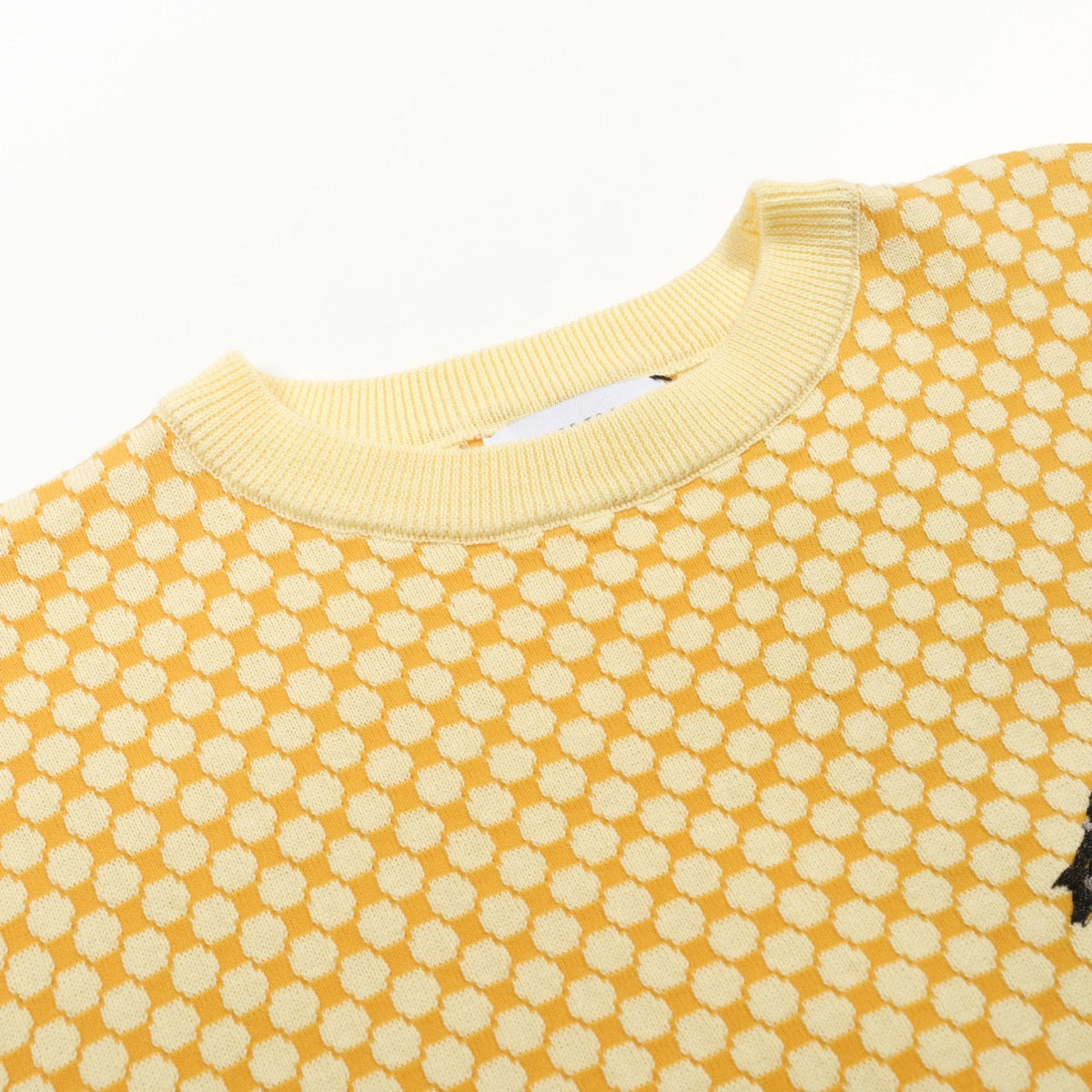Vintage Jaquard Knit Yellow Men's T-Shirt with Embroidery