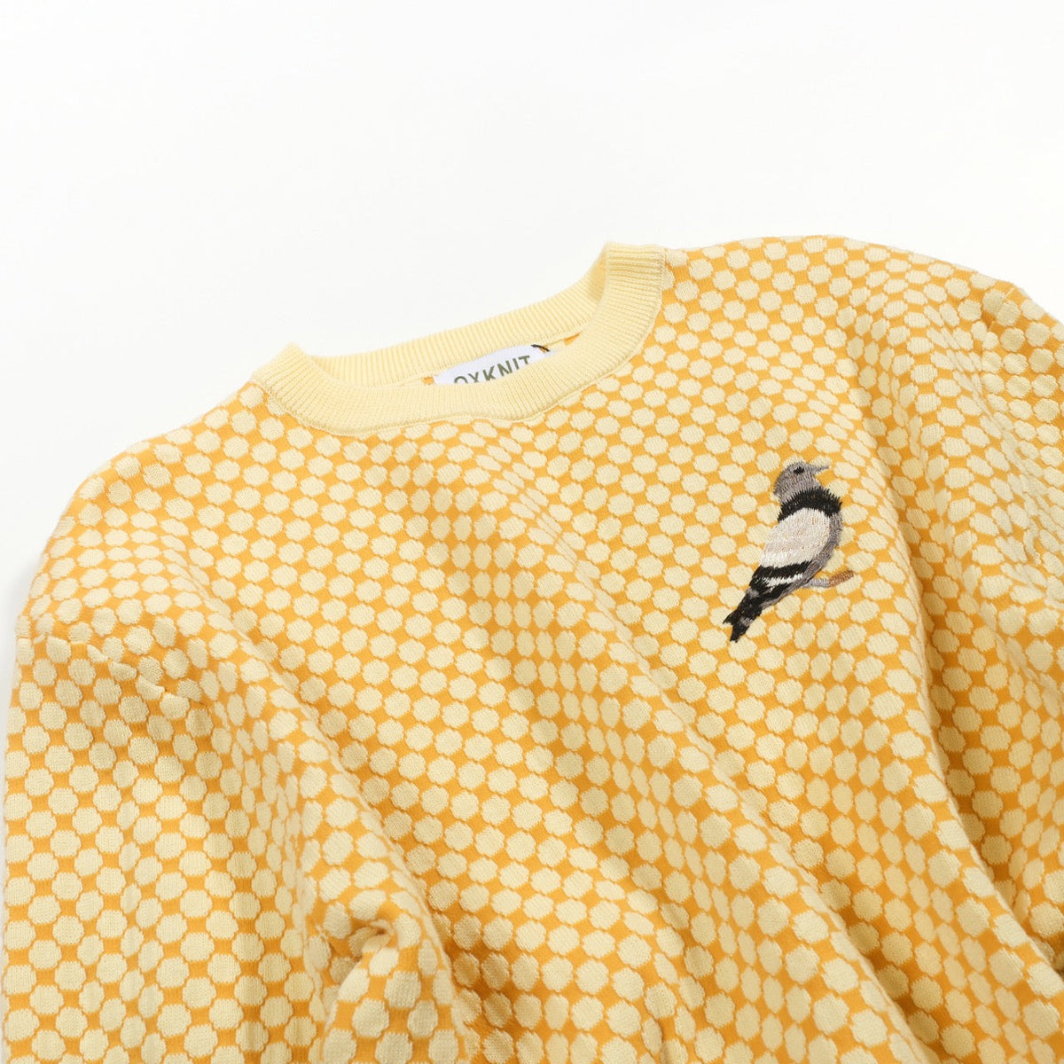 Vintage Jaquard Knit Yellow Men's T-Shirt with Embroidery