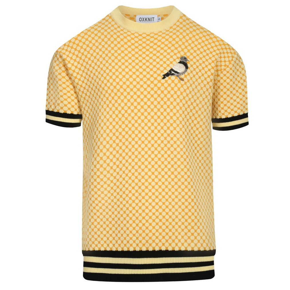 Vintage Jaquard Knit Yellow Men's T-Shirt with Embroidery
