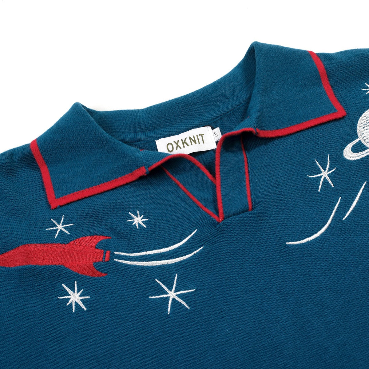 Polos Brodés pour Homme - Planète et Fusée Bleue en Maille