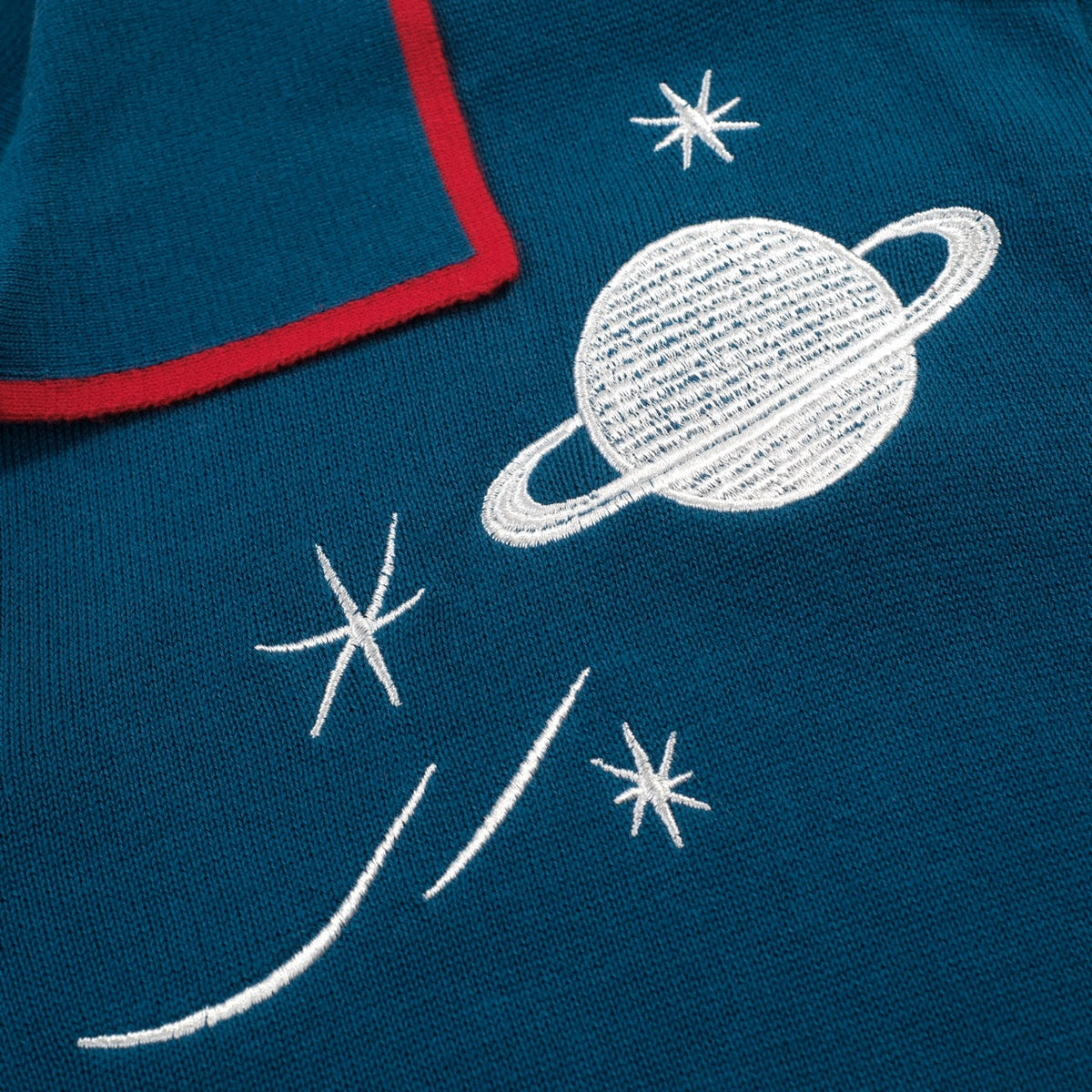 Polos Brodés pour Homme - Planète et Fusée Bleue en Maille