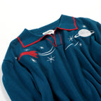 Polos Brodés pour Homme - Planète et Fusée Bleue en Maille