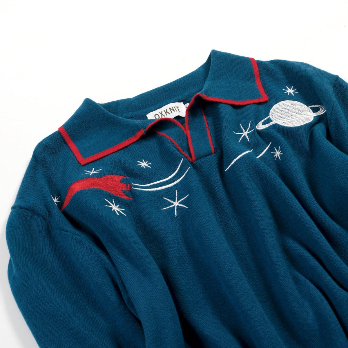 Polos Brodés pour Homme - Planète et Fusée Bleue en Maille