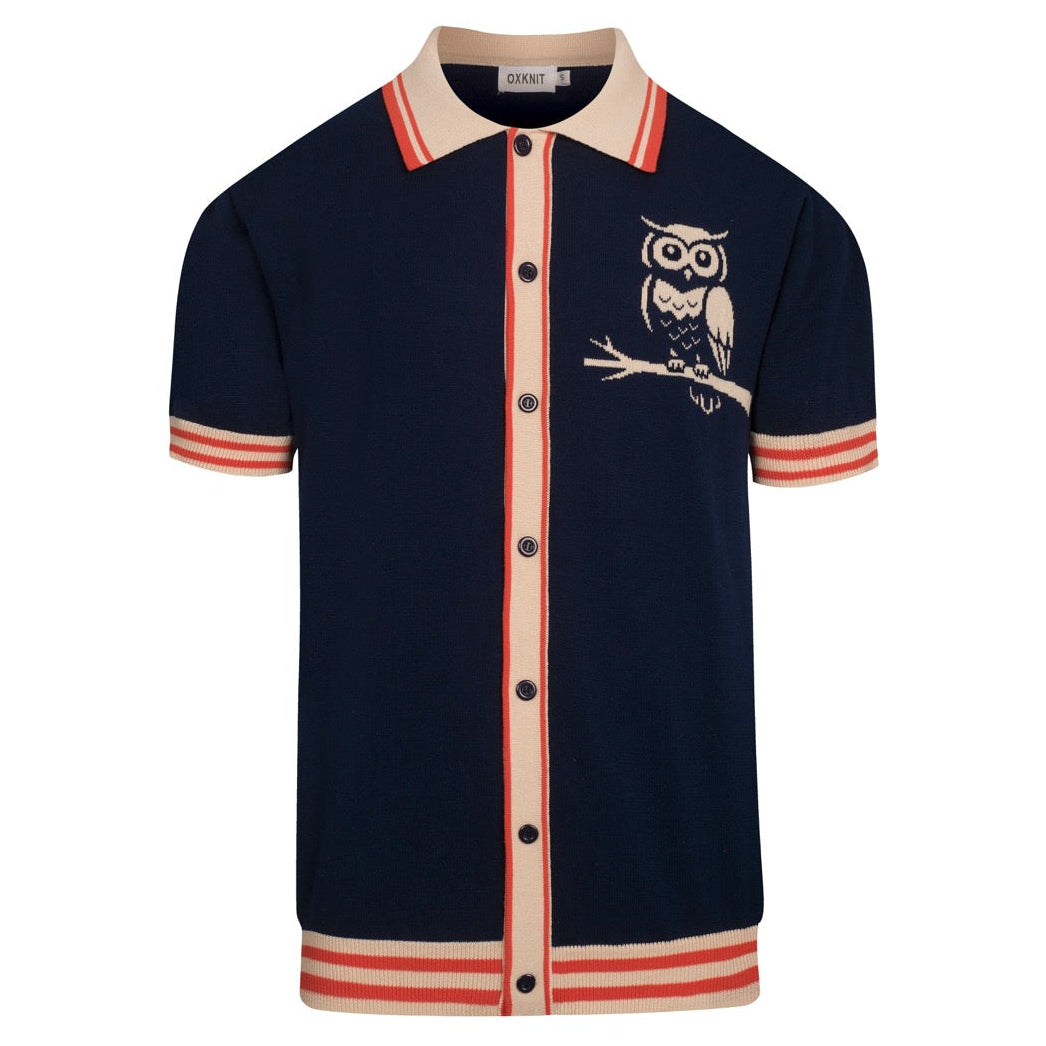 Pull sans manches rétro bleu marine avec motif hibou pour homme
