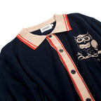 Pull sans manches rétro bleu marine avec motif hibou pour homme