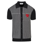 Cardigan noir rétro pour homme en tricot avec broderie artistique en forme de cœur