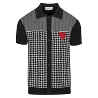 Cardigan noir rétro pour homme en tricot avec broderie artistique en forme de cœur