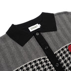 Cardigan noir rétro pour homme en tricot avec broderie artistique en forme de cœur