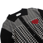 Cardigan noir rétro pour homme en tricot avec broderie artistique en forme de cœur