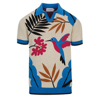 Pull en maille jacquard rétro multicolore pour homme avec motif aviaire