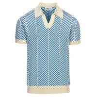 Pull en maille jacquard bleu rétro pour homme