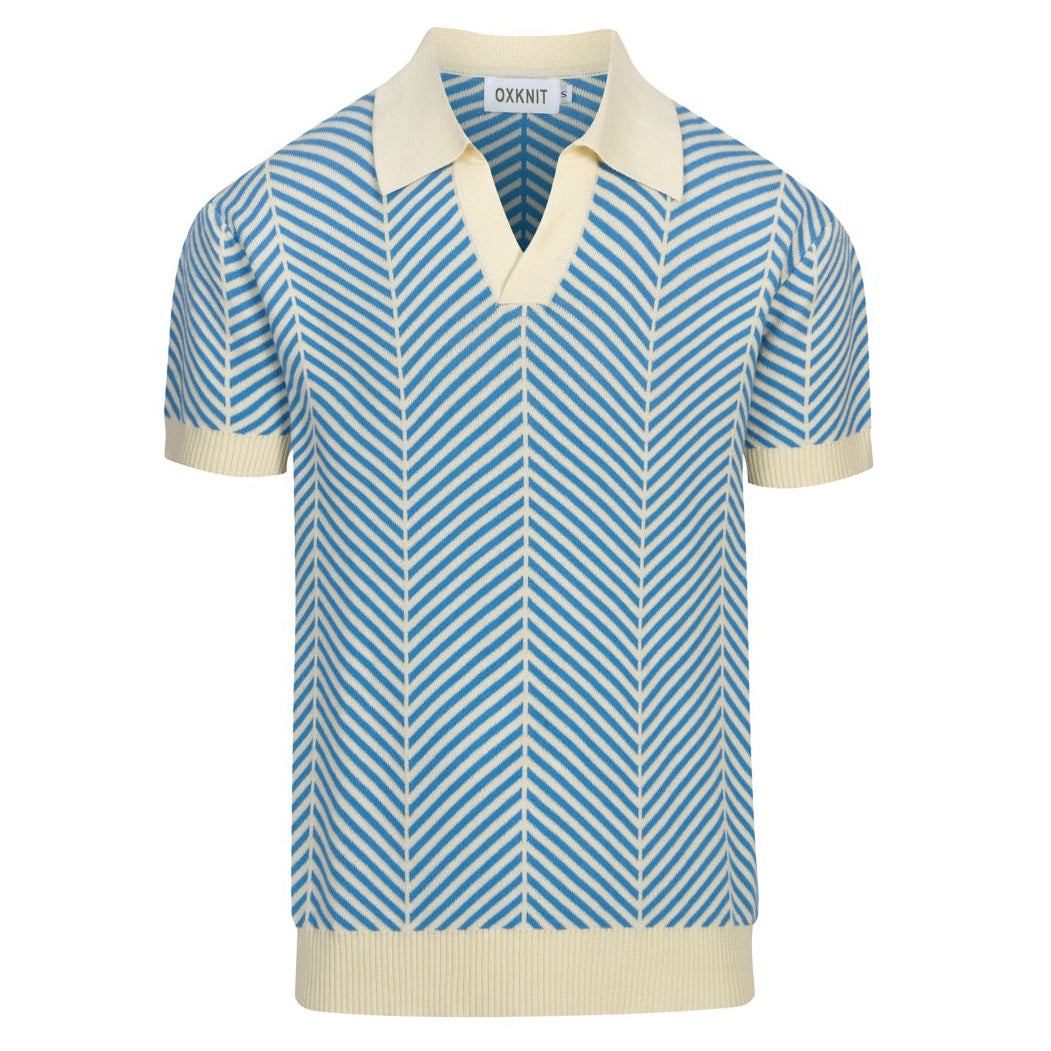 Pull en maille jacquard bleu rétro pour homme