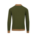 Pull vintage vert à col V en maille nid d'abeille pour homme