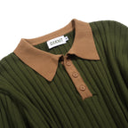 Pull vintage vert à col V en maille nid d'abeille pour homme