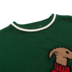 Vintage Green Dog Jacquard Knit Sweater for Men