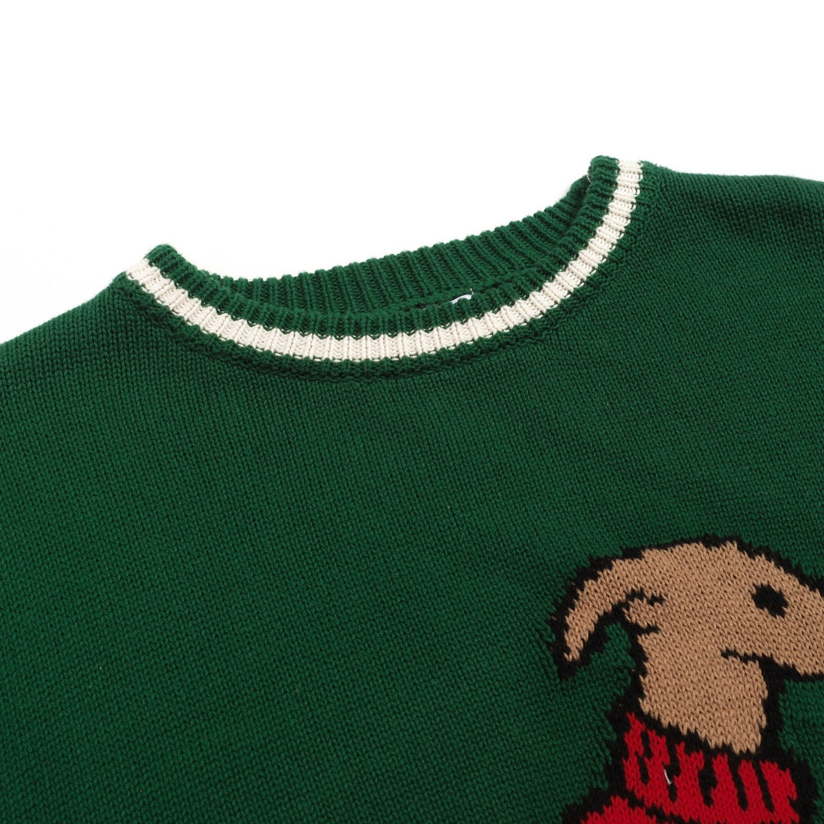 Vintage Green Dog Jacquard Knit Sweater for Men