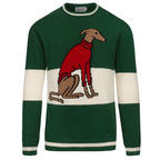 Vintage Green Dog Jacquard Knit Sweater for Men
