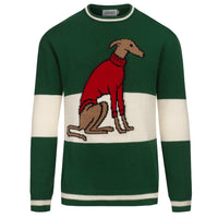 Vintage Green Dog Jacquard Knit Sweater for Men