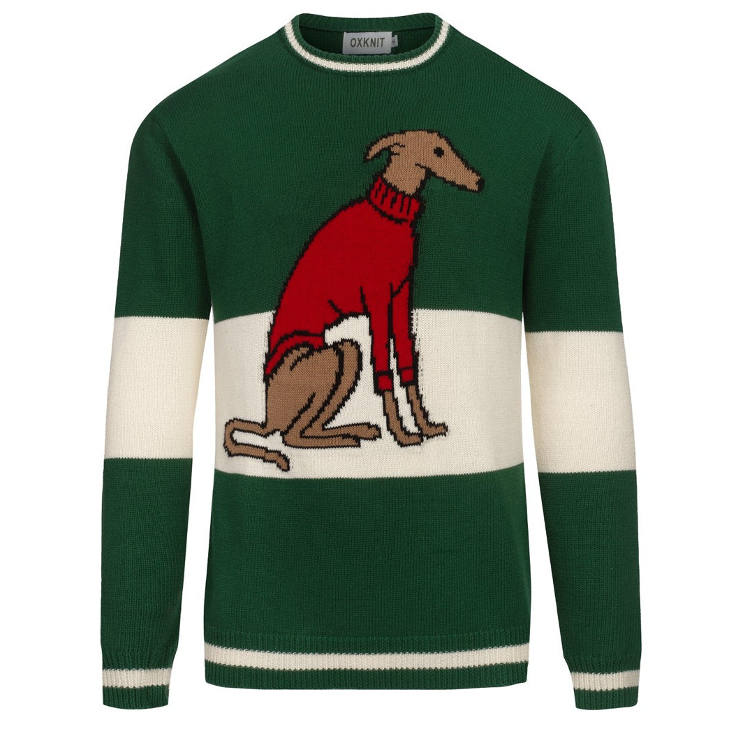 Vintage Green Dog Jacquard Knit Sweater for Men