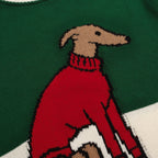 Vintage Green Dog Jacquard Knit Sweater for Men